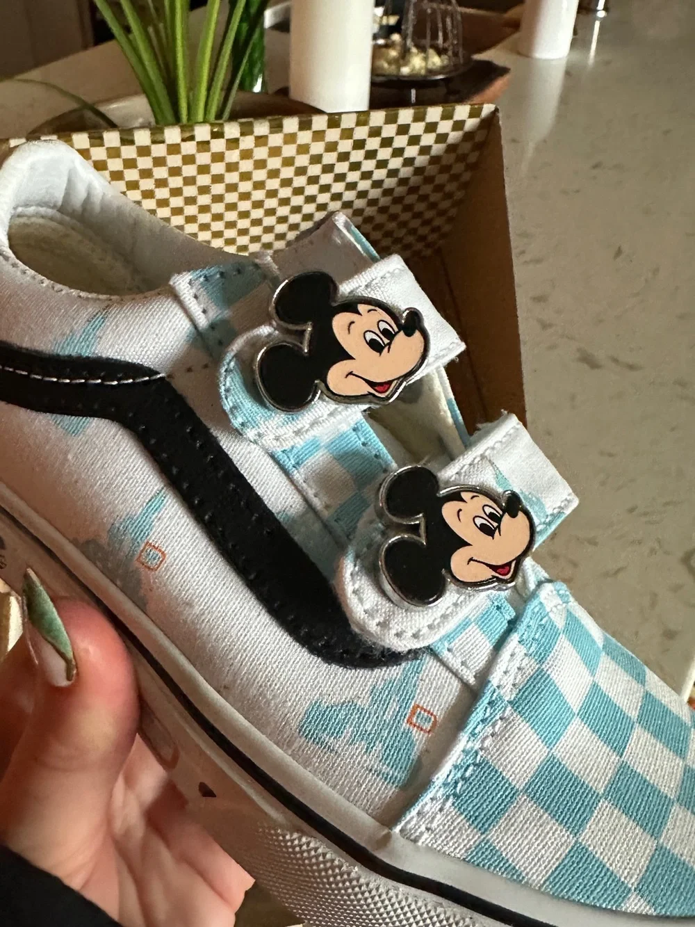 Kids Mickey Mouse Blue & White Velcro VANS Sneakers — NEVER WORN, size kid 12